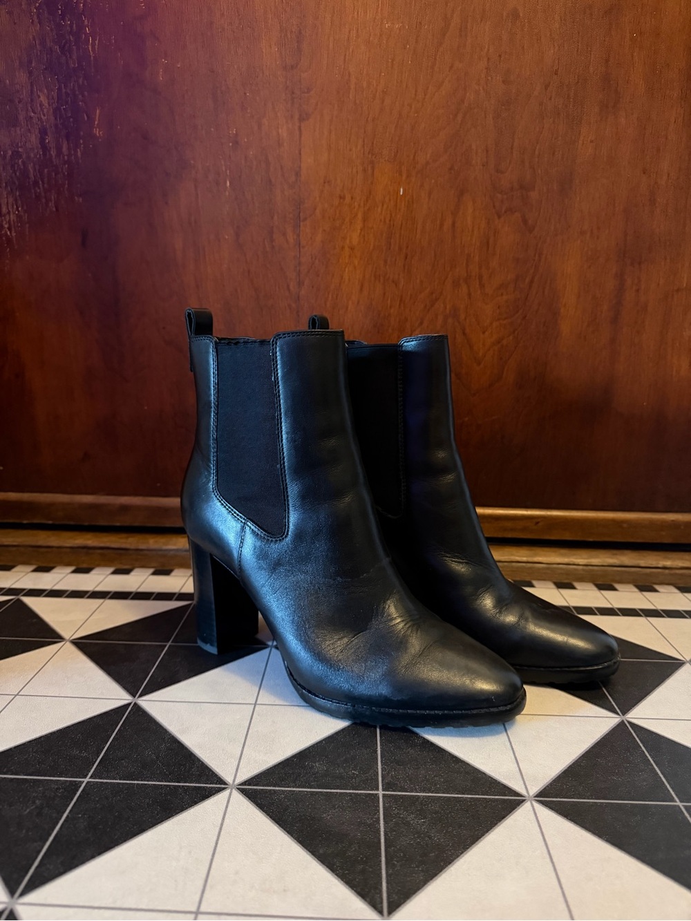 Lauren Ralph Lauren Black Leather Chelsea Heel Boots